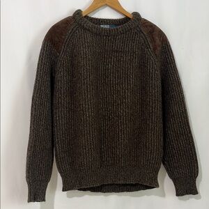 Men's Polo Brown Sweater with Leather Accents